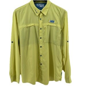 Pelagic Fishing Shirt Men's XXL Yellow Button Up Long Sleeve Performance Stretch